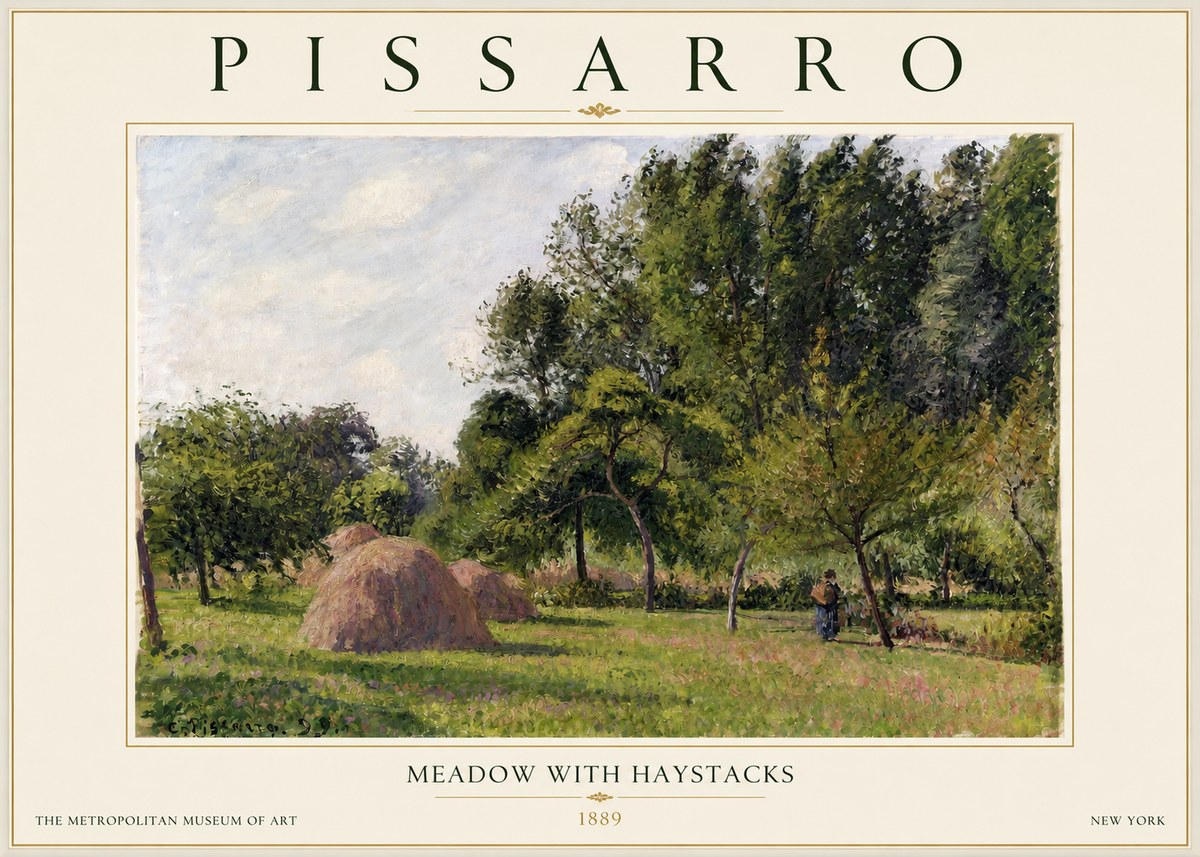 Pissarro Meadow with Haystacks No2 - Plakát