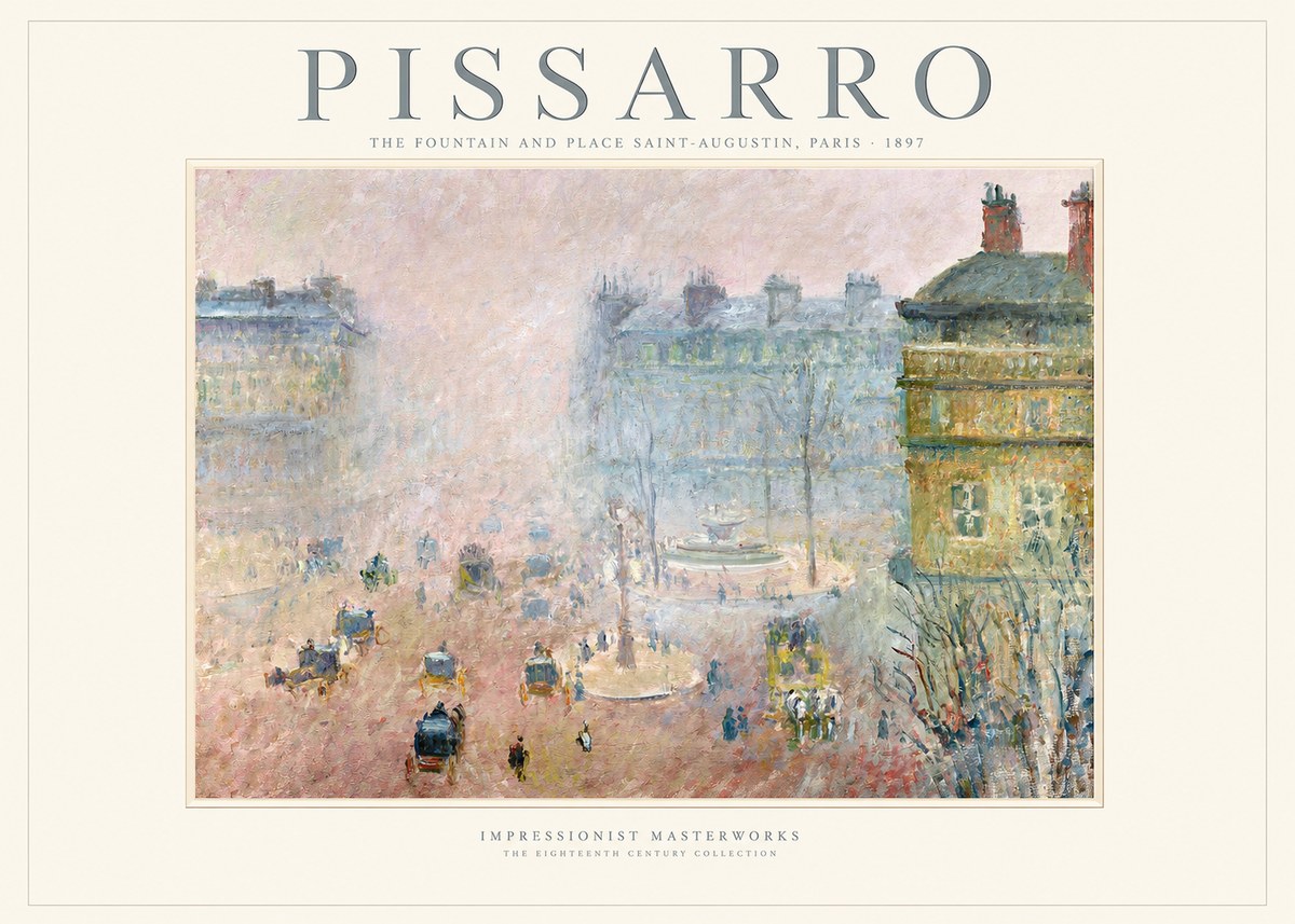 Pissarro The Fountain and Place Saint-augustin, Paris No1 - Plakát