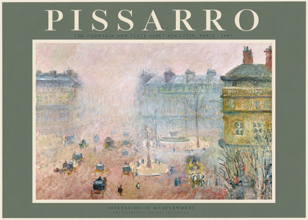 Pissarro The Fountain and Place Saint-augustin, Paris No2 - Plakát