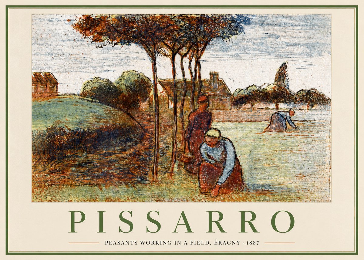 Pissarro Peasants Working in a Field, Éragny · 1887 No2 - Plakát