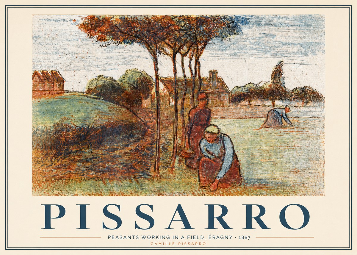 Pissarro Peasants Working in a Field, Éragny · 1887 No3 - Plakát