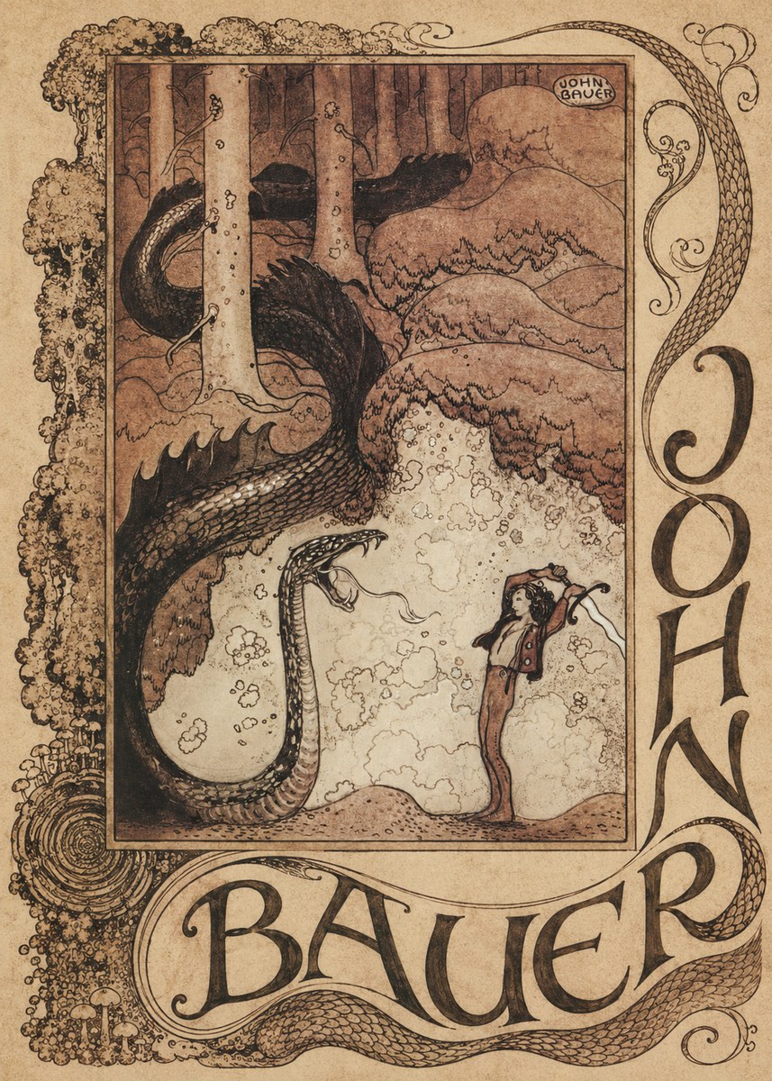 John Bauer The Boy and the Serpent No3 - Plakát