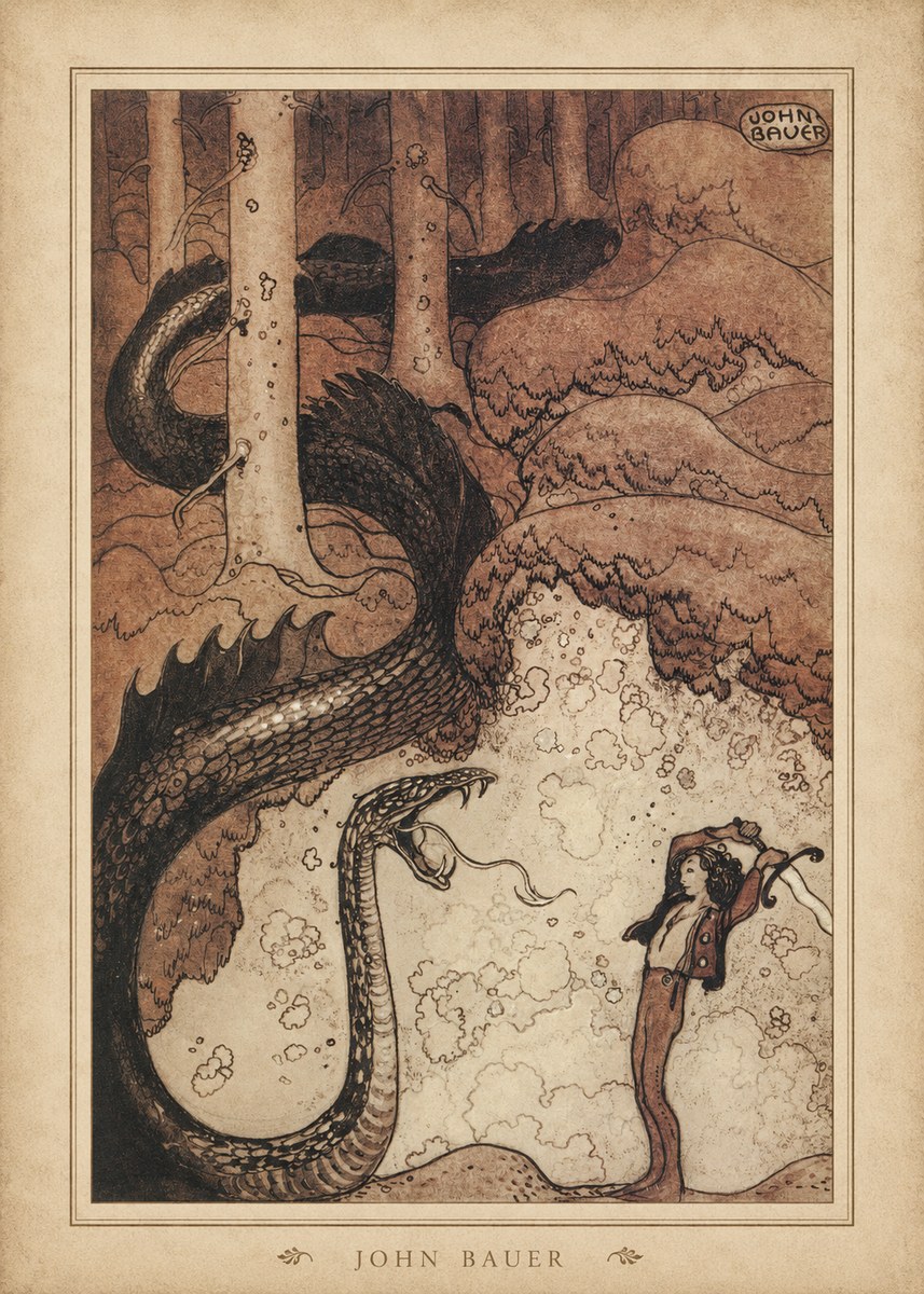 John Bauer The Boy and the Serpent No4 - Plakát