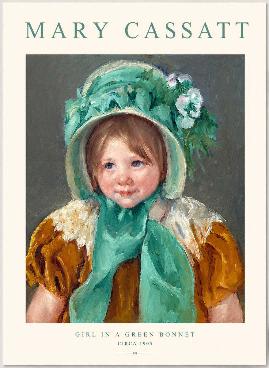 Mary Cassatt Girl in a Green Bonnet No1 - Plakát