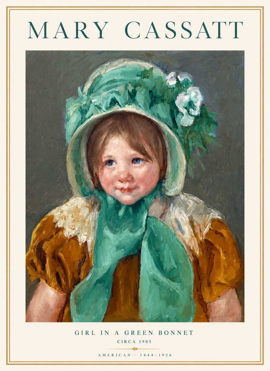 Mary Cassatt Girl in a Green Bonnet No3 - Plakát