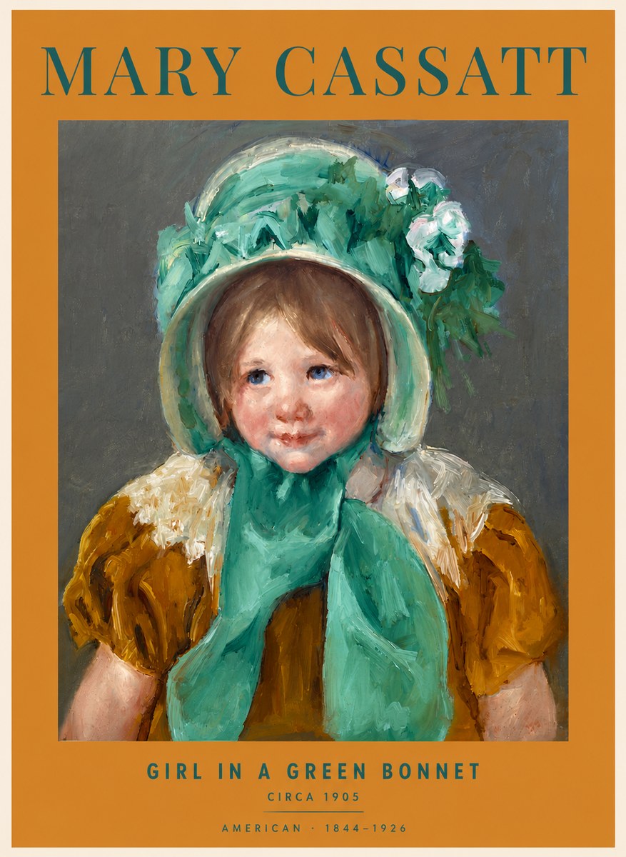 Mary Cassatt Girl in a Green Bonnet No4 - Plakát