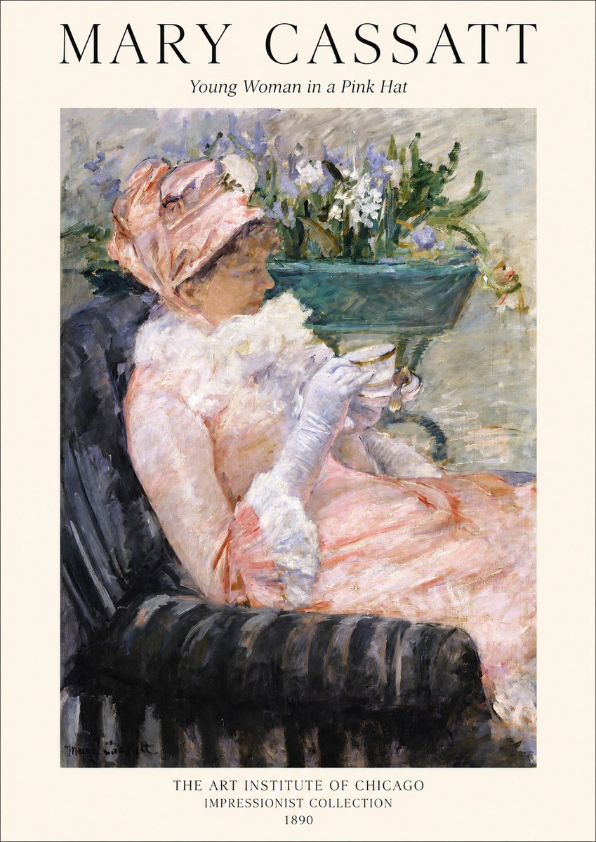 Mary Cassatt Young Woman in a Pink Hat No1 - Plakát