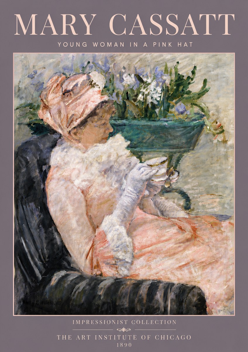 Mary Cassatt Young Woman in a Pink Hat No5 - Plakát