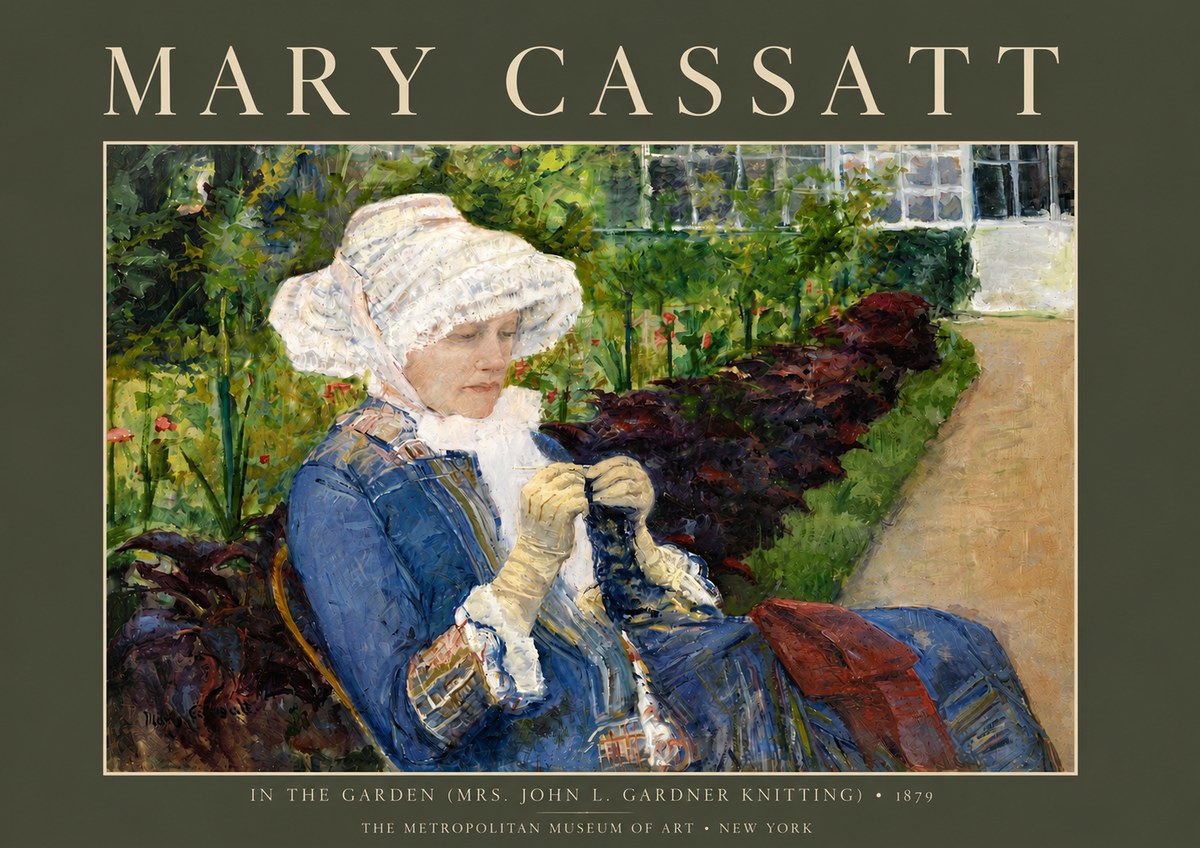 Mary Cassatt In the Garden (Mrs. John L. Gardner Knitting) No5 - Plakát