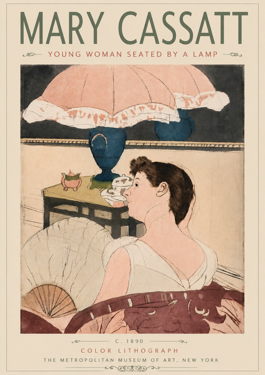 Mary Cassatt Young Woman Seated by a Lamp No5 - Plakát
