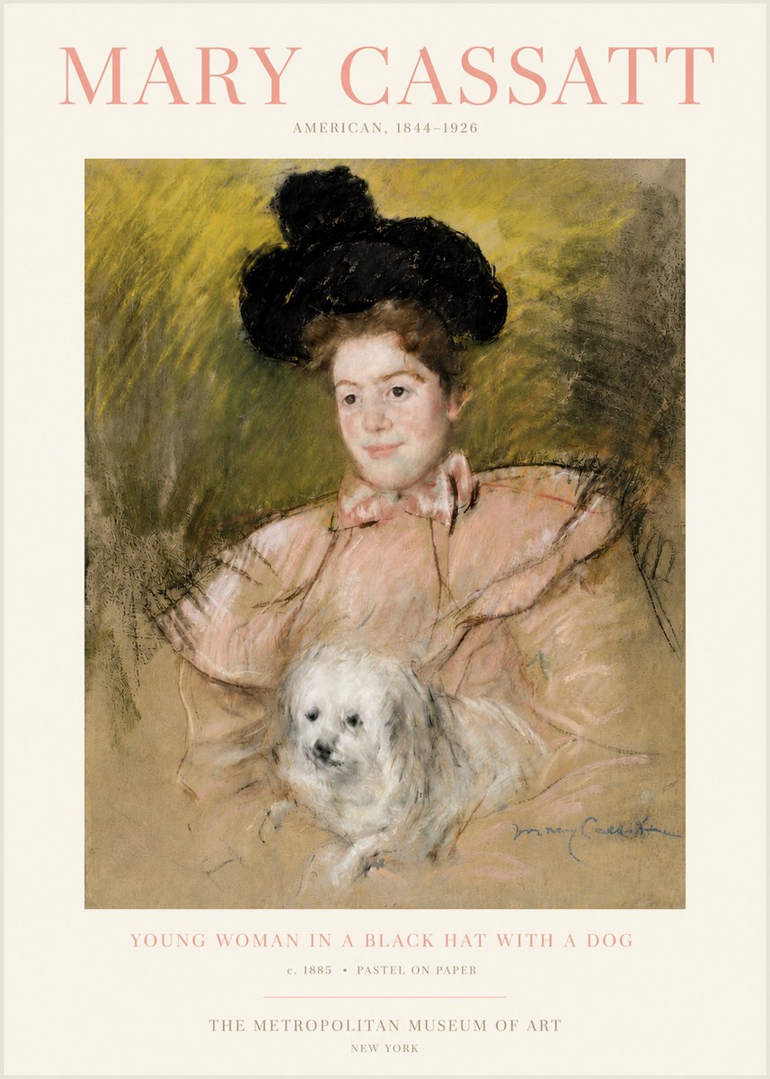 Mary Cassatt Young Woman in a Black Hat with a Dog No4 - Plakát