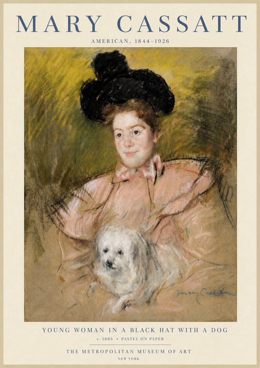 Mary Cassatt Young Woman in a Black Hat with a Dog No5 - Plakát