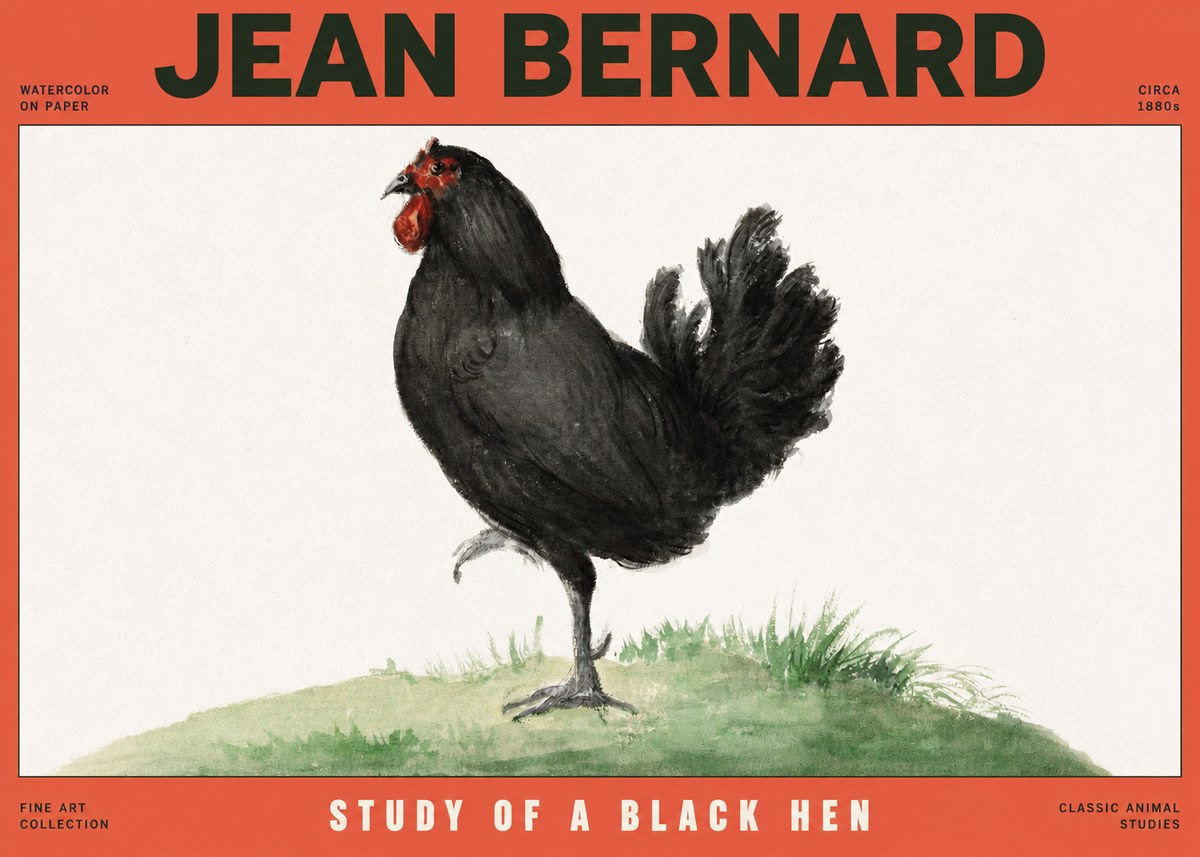 Jean Bernard Study of a Black Hen No2 - Plakát