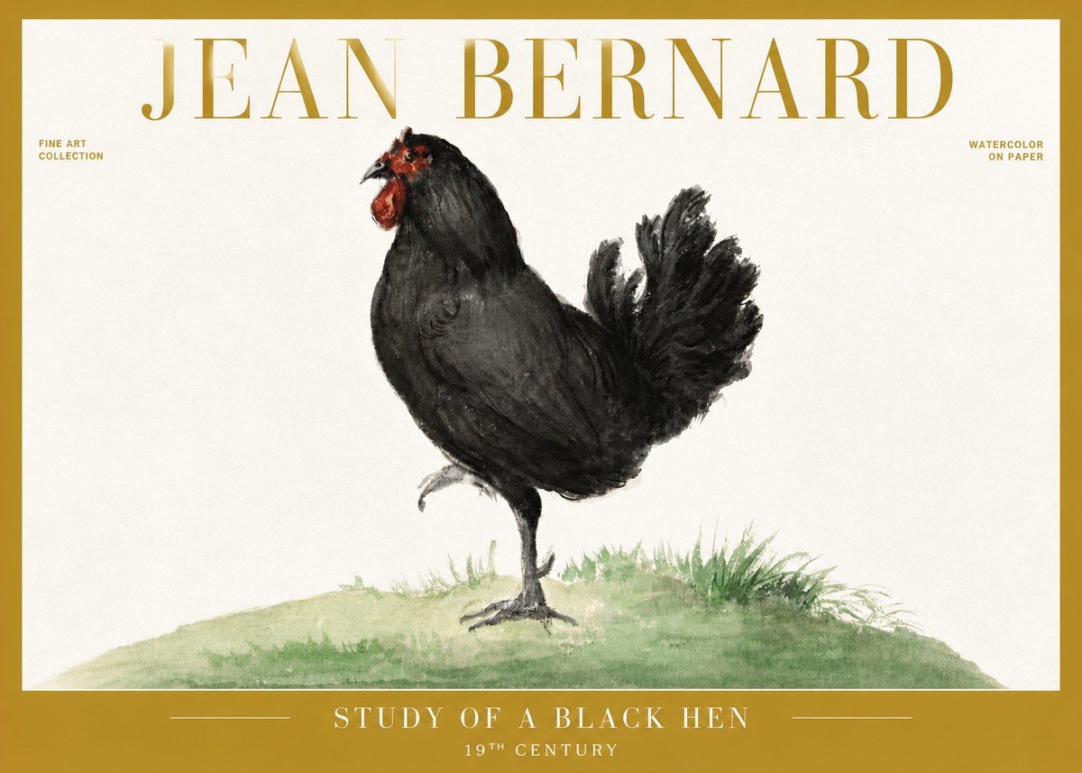 Jean Bernard Study of a Black Hen No6 - Plakát