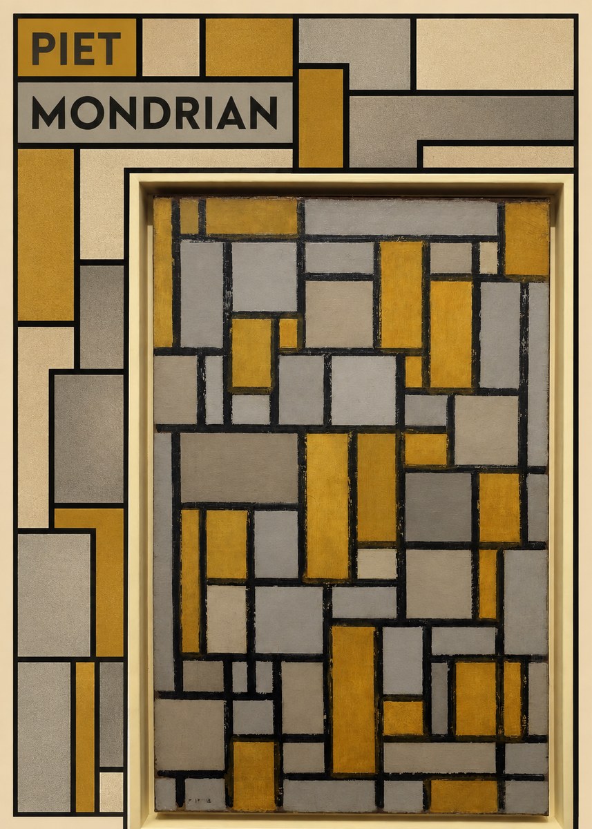 Piet Mondrian Composition in Grey and Yellow No5 - Plakát