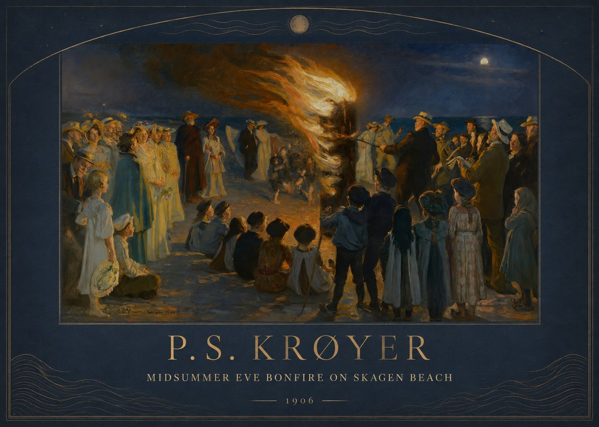P.S. Krøyer Midsummer Eve Bonfire on Skagen Beach · 1906 No3 - Plakát