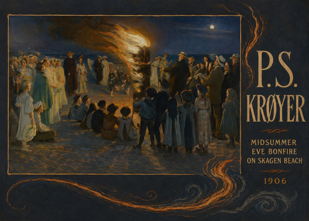 P.S. Krøyer Midsummer Eve Bonfire on Skagen Beach · 1906 No4 - Plakát
