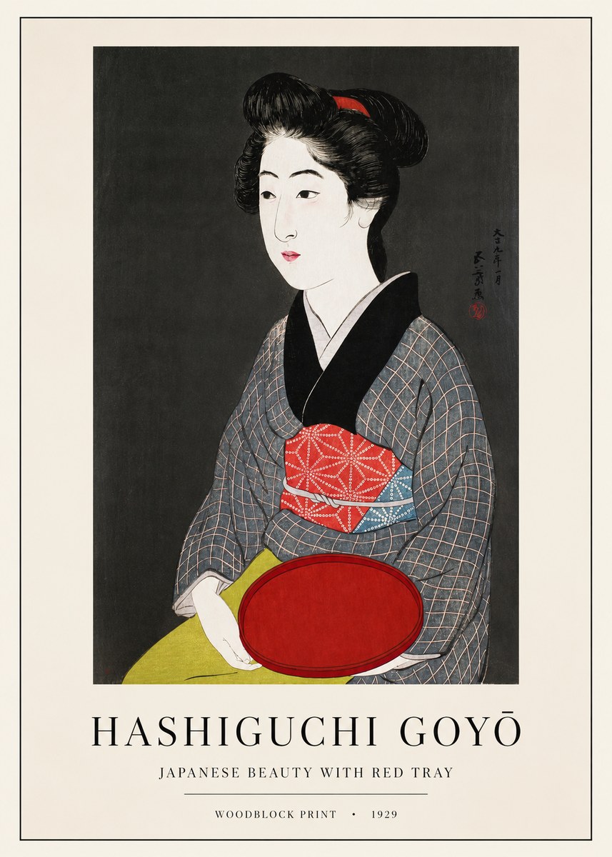 Hashiguchi Goyō Japanese Beauty with Red Tray No1 - Plakát