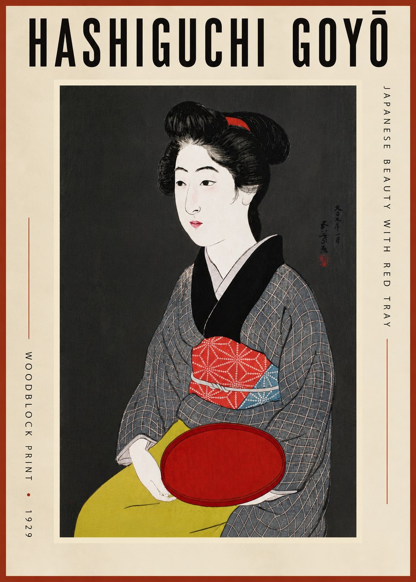 Hashiguchi Goyō Japanese Beauty with Red Tray No5 - Plakát