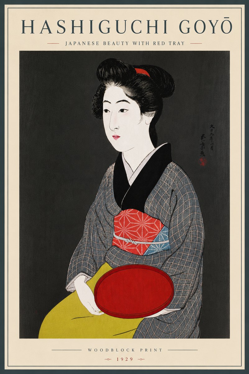 Hashiguchi Goyō Japanese Beauty with Red Tray No6 - Plakát