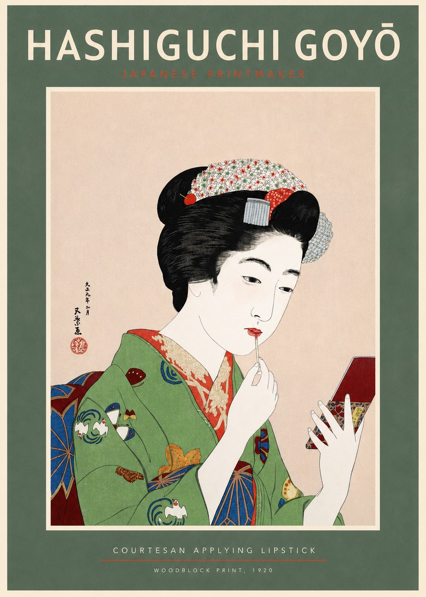 Hashiguchi Goyō Courtesan Applying Lipstick No2 - Plakát