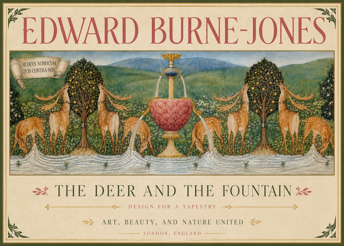 Edward Burne-Jones The Deer and the Fountain No4 - Plakát