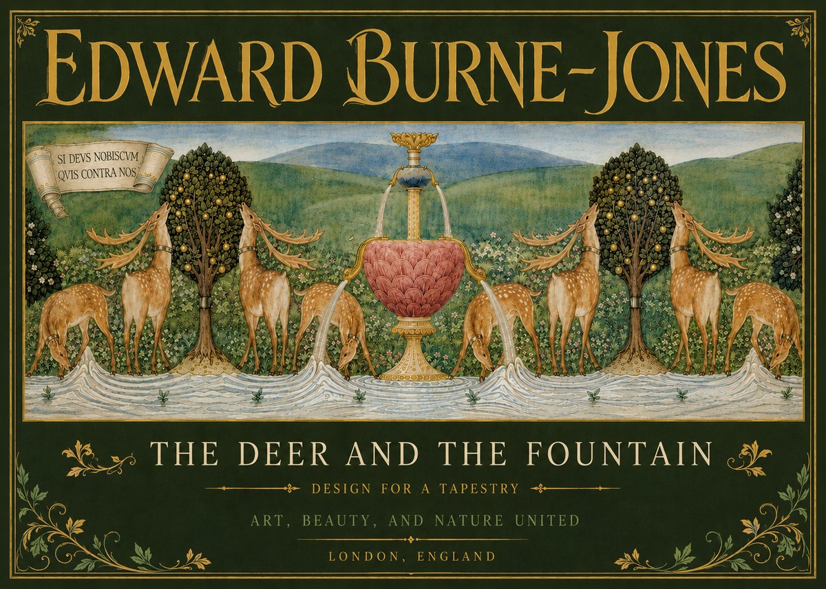 Edward Burne-Jones The Deer and the Fountain No5 - Plakát