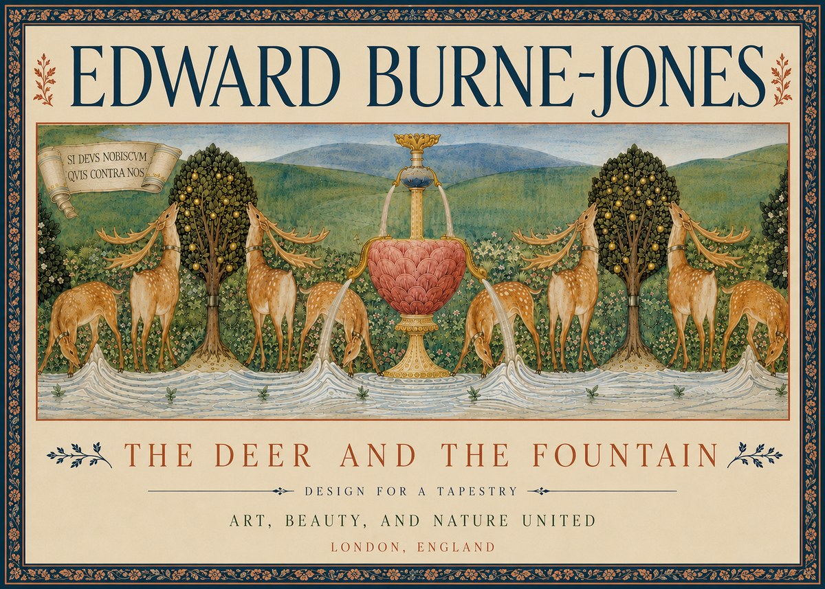 Edward Burne-Jones The Deer and the Fountain No6 - Plakát