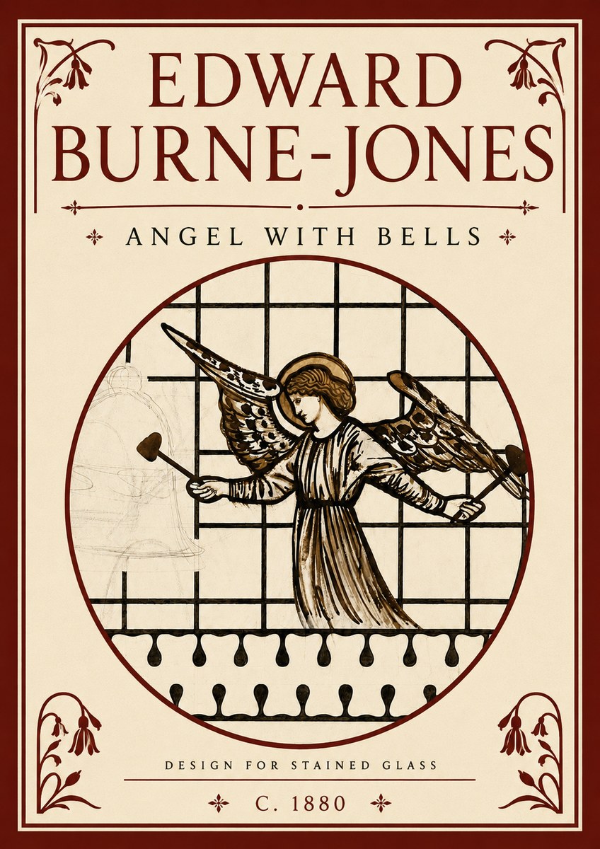 Edward Burne-Jones Angel with Bells (Study) No6 - Plakát