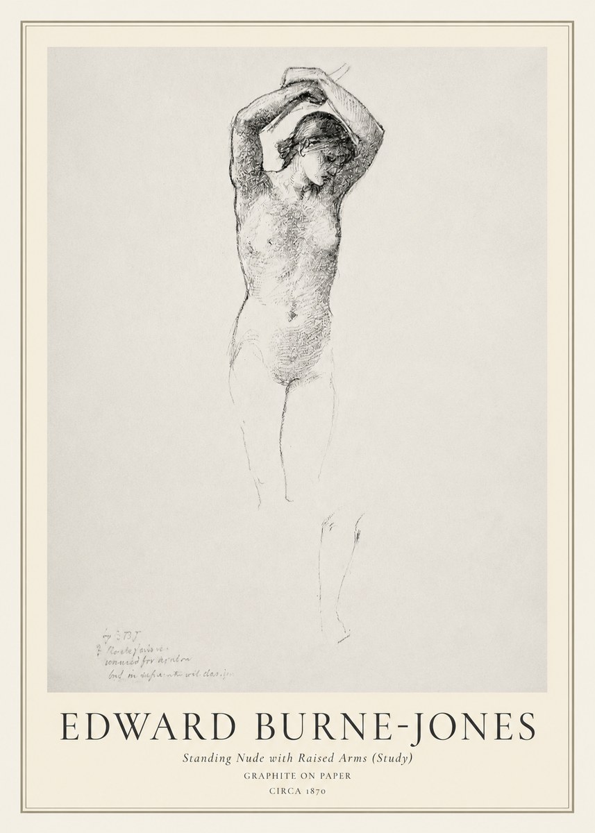 Edward Burne-Jones Standing Nude with Raised Arms (Study) No1 - Plakát