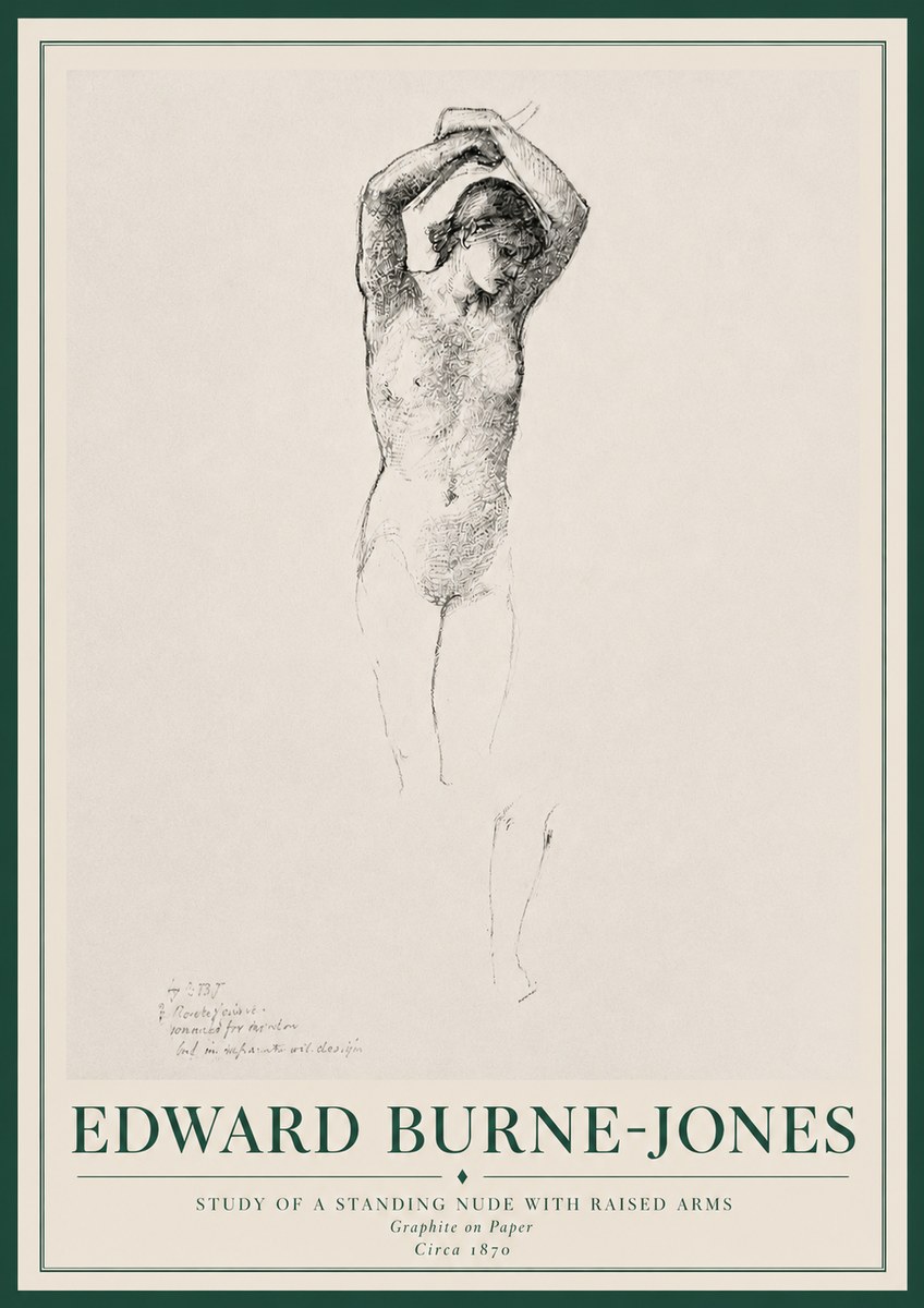 Edward Burne-Jones Standing Nude with Raised Arms (Study) No3 - Plakát