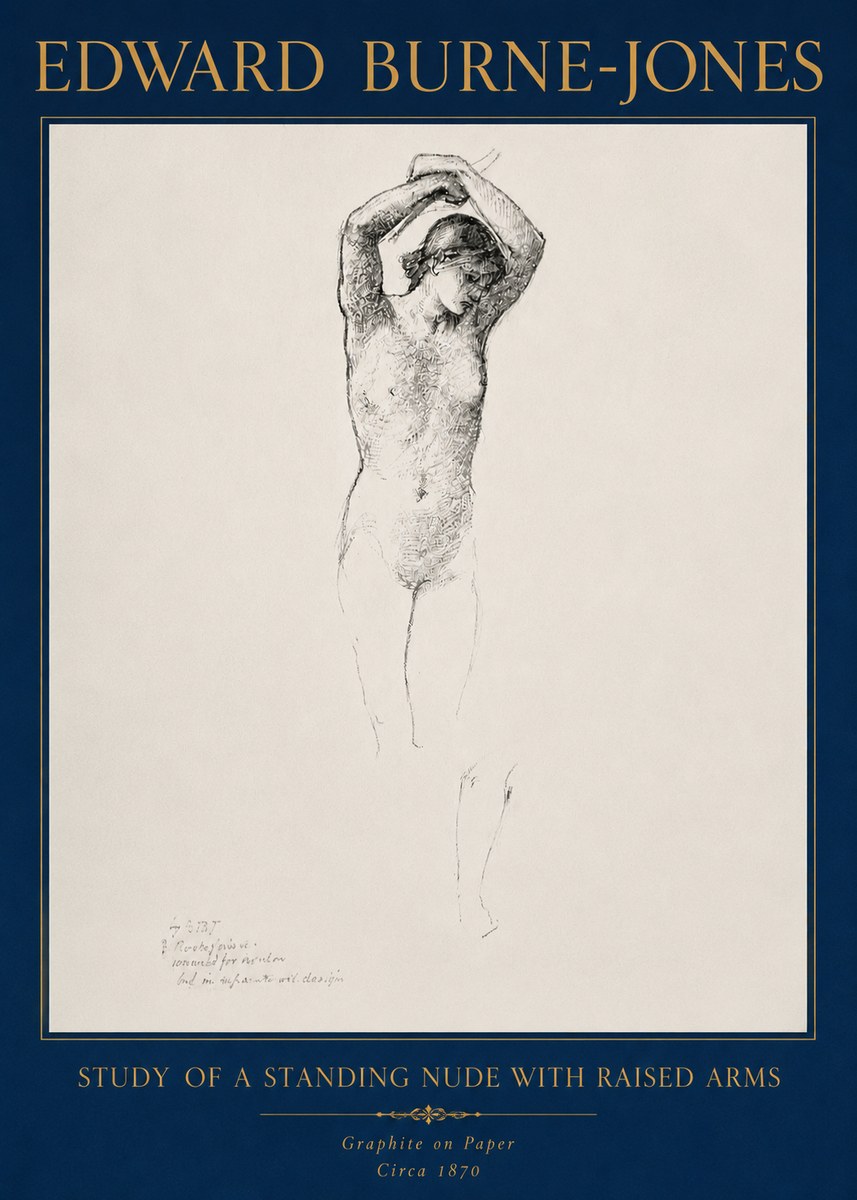 Edward Burne-Jones Standing Nude with Raised Arms (Study) No4 - Plakát