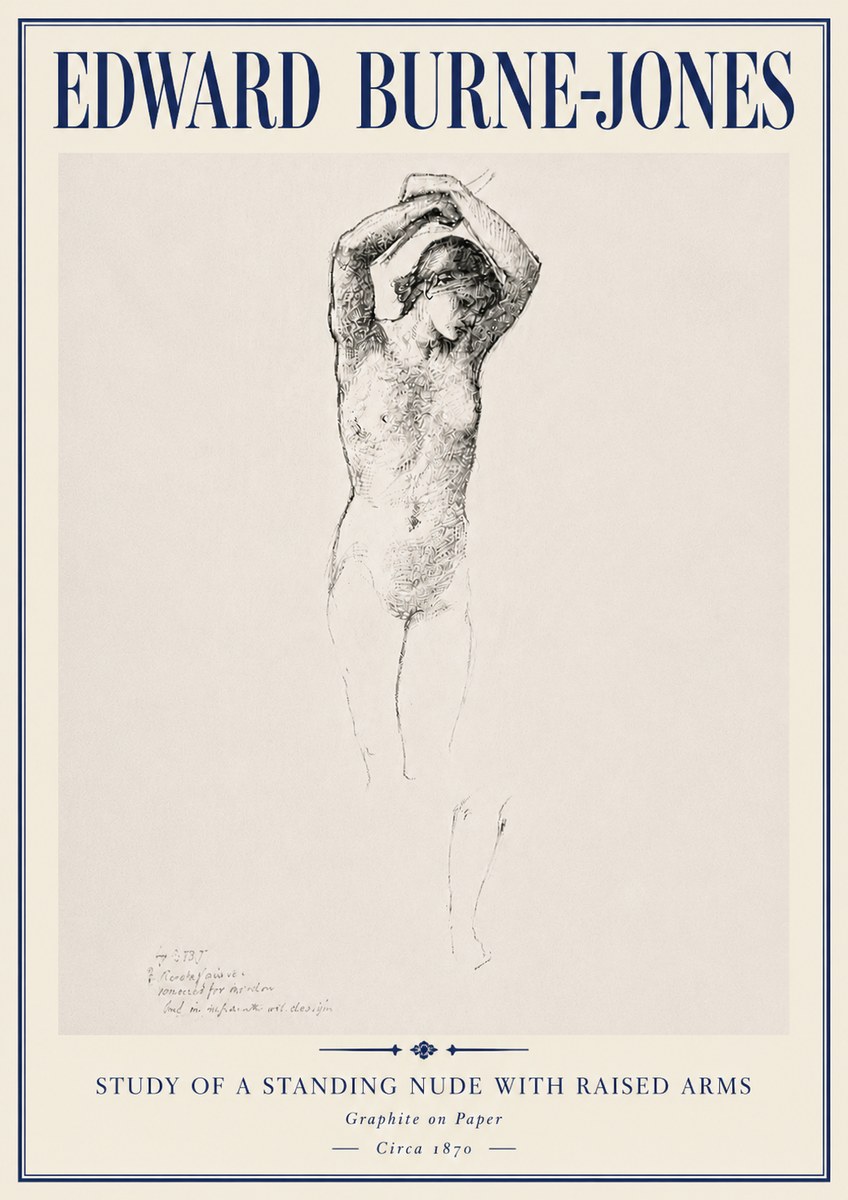 Edward Burne-Jones Standing Nude with Raised Arms (Study) No6 - Plakát
