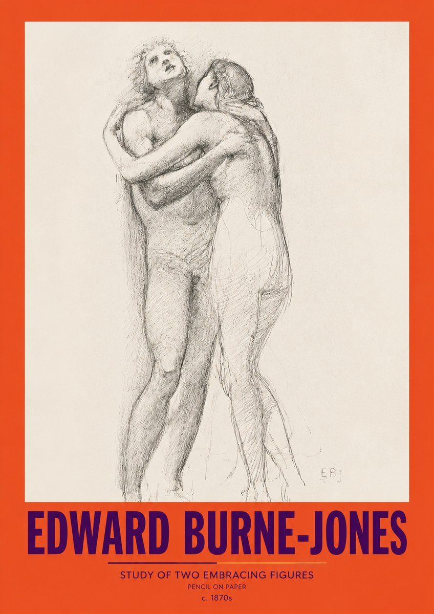 Edward Burne-Jones Study of Two Embracing Figures No2 - Plakát