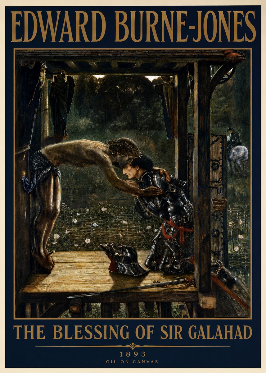 Edward Burne-Jones The Blessing of Sir Galahad No4 - Plakát