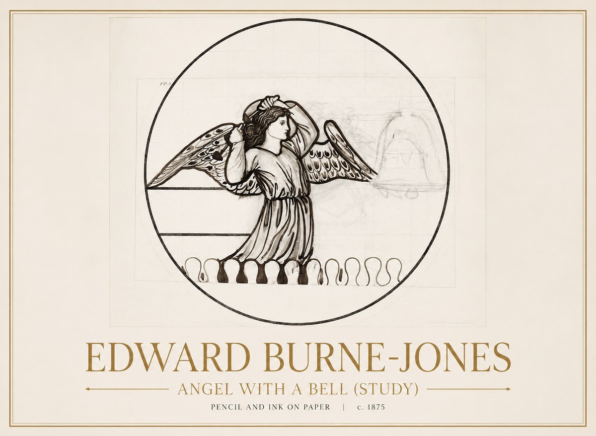Edward Burne-Jones Angel with a Bell (Study) No1 - Plakát