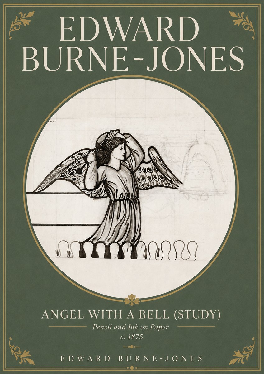 Edward Burne-Jones Angel with a Bell (Study) No4 - Plakát