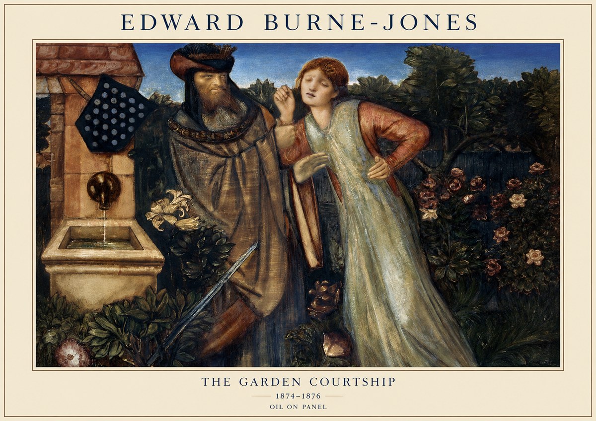 Edward Burne-Jones The Garden Courtship No1 - Plakát