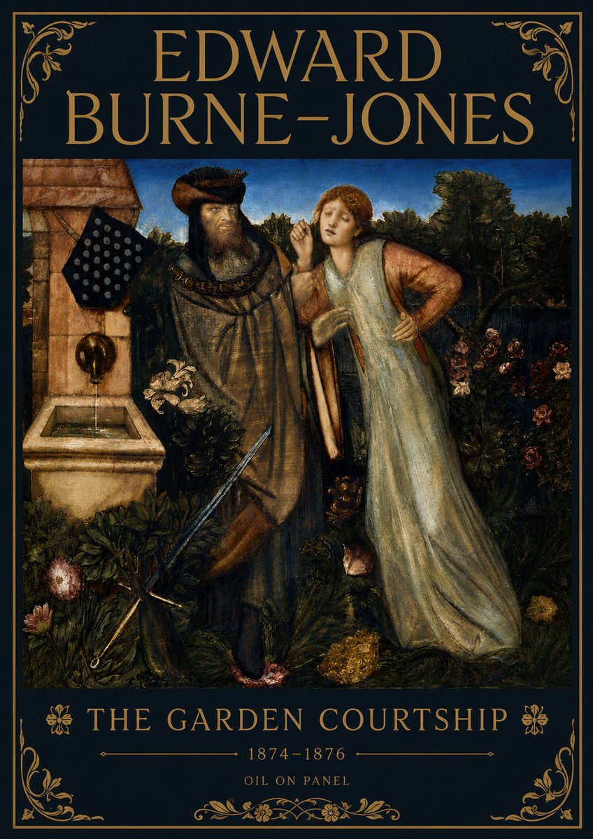 Edward Burne-Jones The Garden Courtship No6 - Plakát