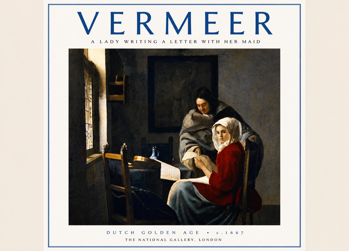 Vermeer A Lady Writing a Letter with Her Maid I No6 - Plakát