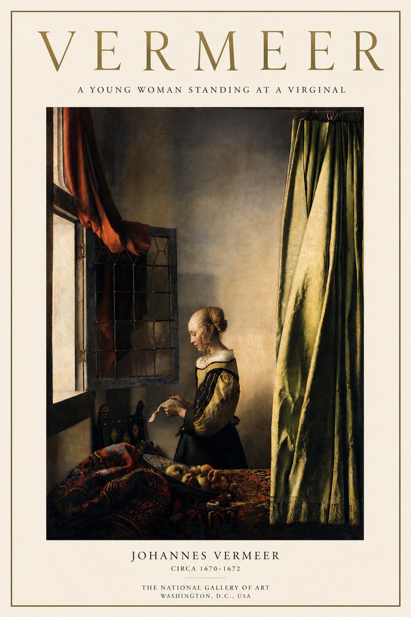 Vermeer A Young Woman Standing at a Virginal No3 - Plakát