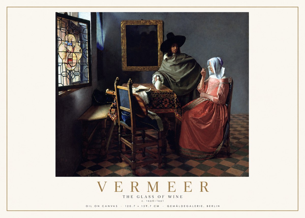 Vermeer The Glass of Wine No2 - Plakát