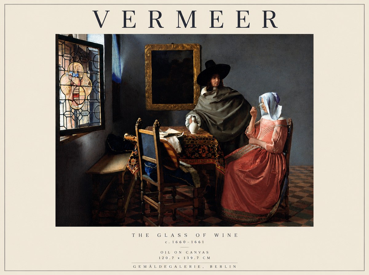 Vermeer The Glass of Wine No5 - Plakát