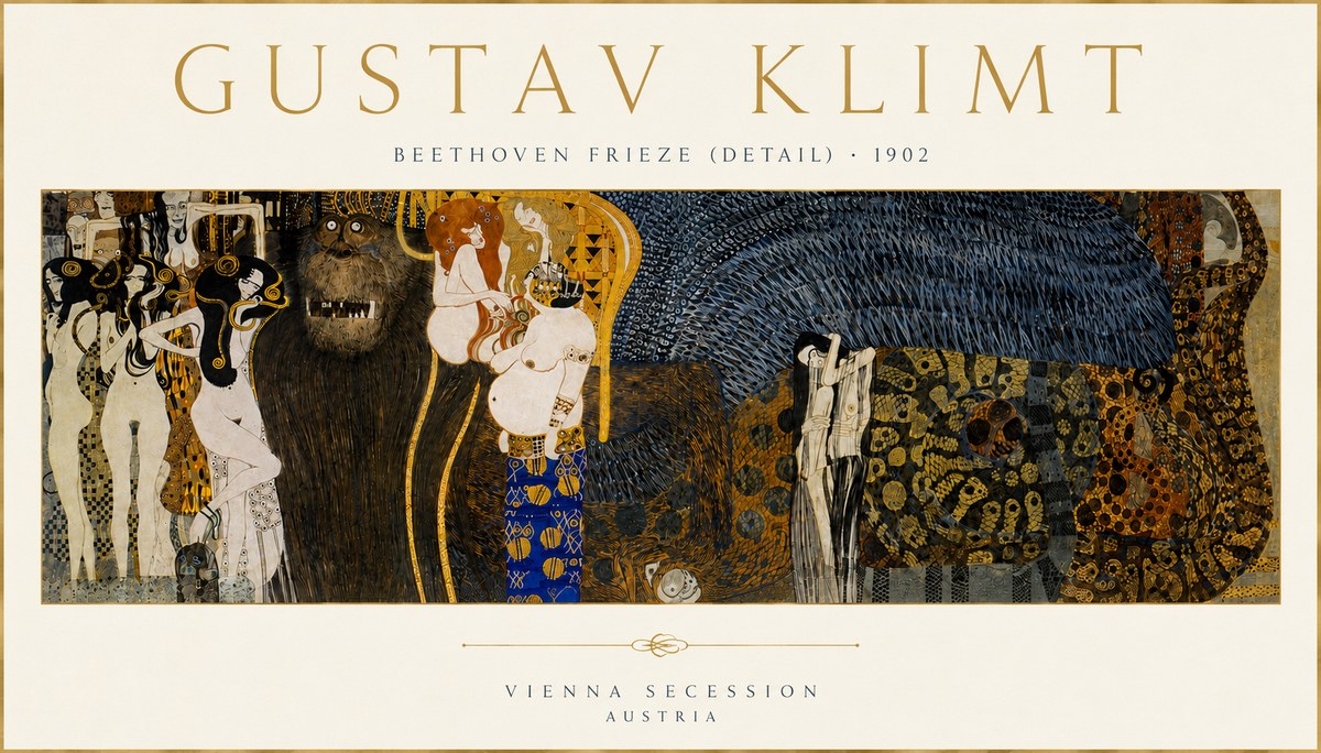 Klimt Beethoven Frieze (Detail) No4 - Plakát