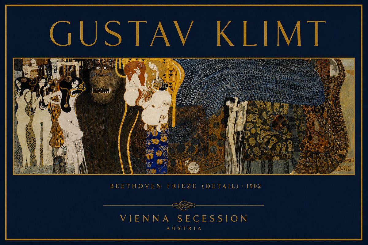 Klimt Beethoven Frieze (Detail) No6 - Plakát