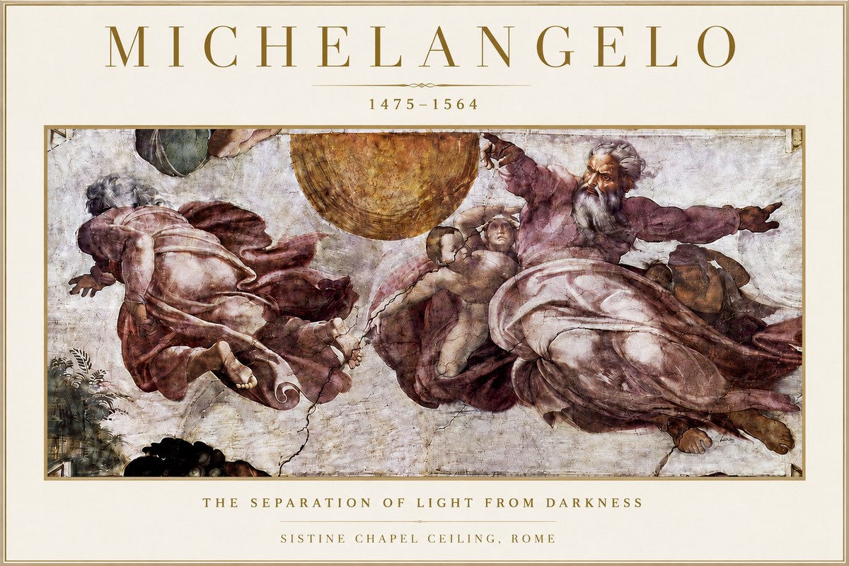Michelangelo The Separation of Light from Darkness No4 - Plakát