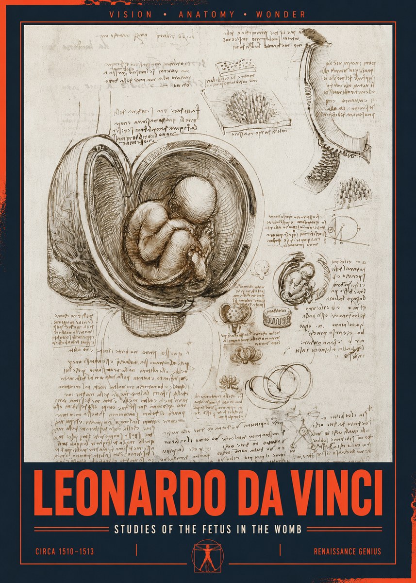 Leonardo da Vinci Studies of the Fetus in the Womb No2 - Plakát