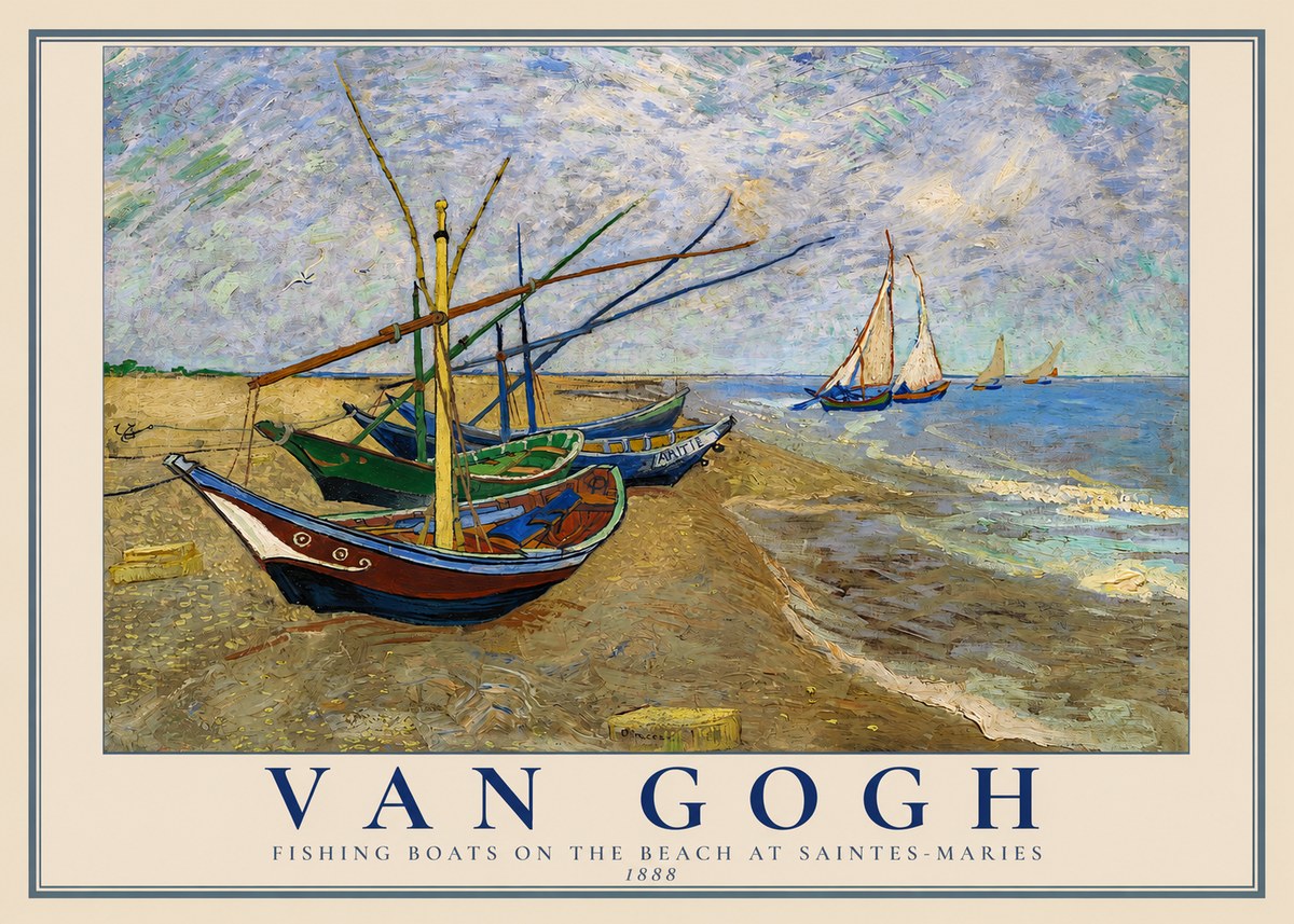 Van Gogh Fishing Boats on the Beach at Saintes-maries No2 - Plakát
