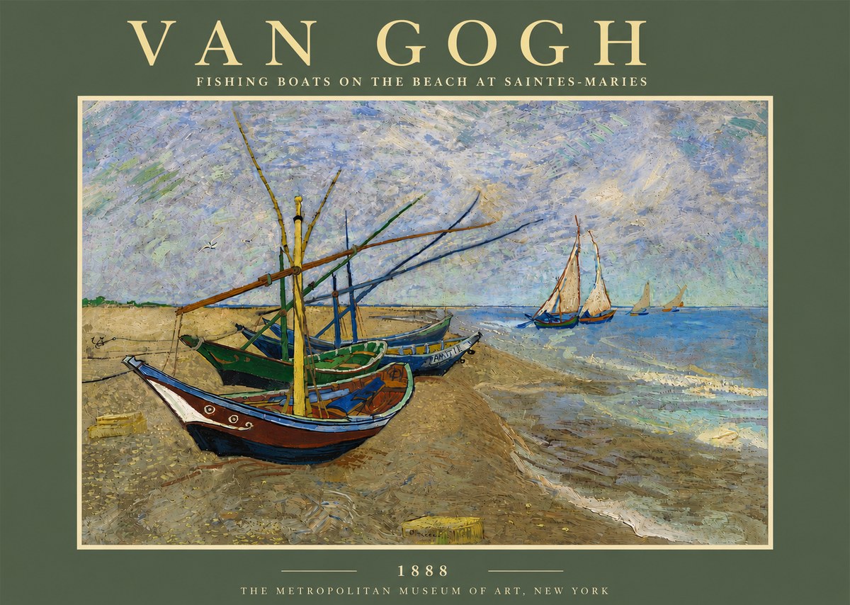 Van Gogh Fishing Boats on the Beach at Saintes-maries No5 - Plakát