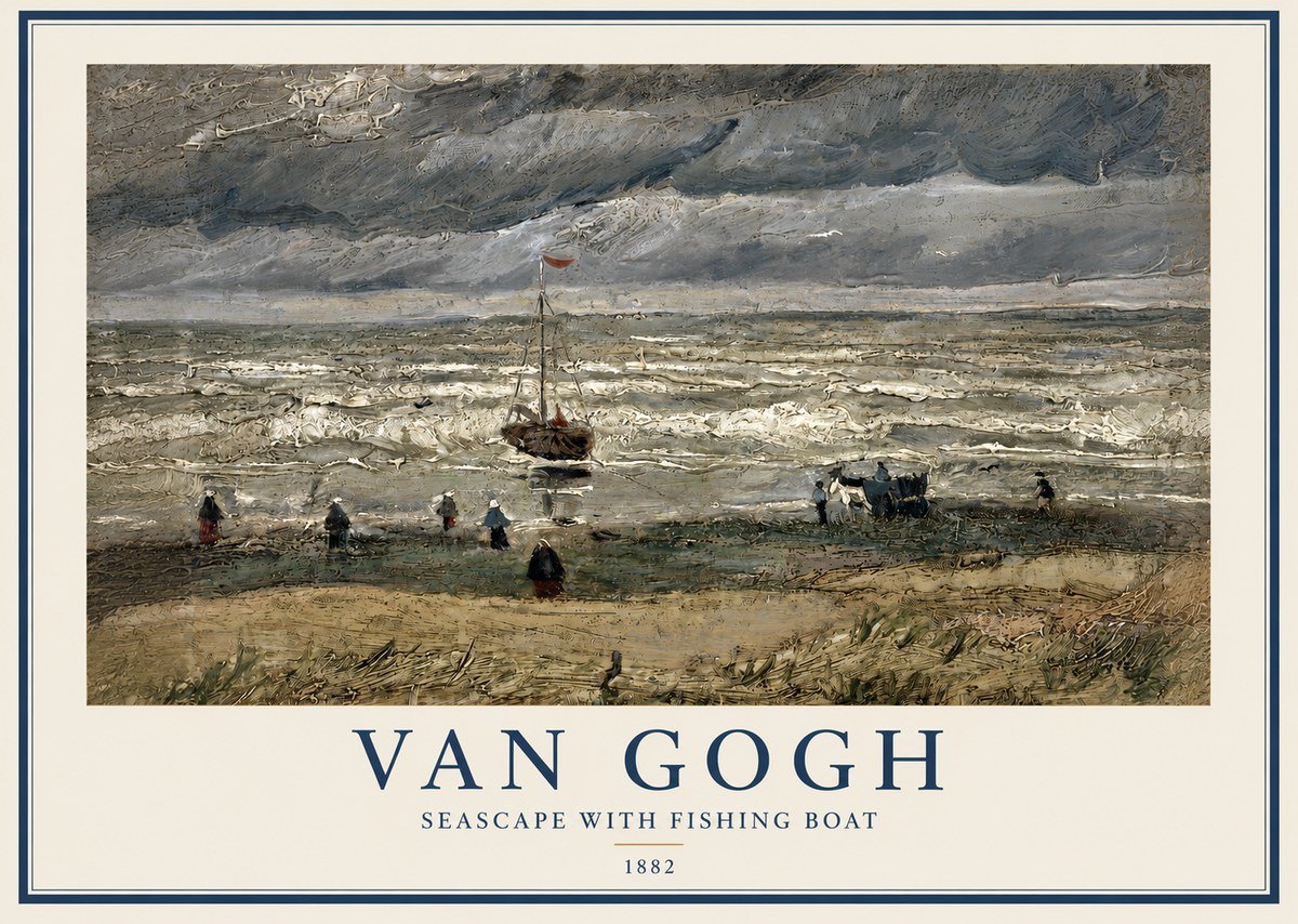 Van Gogh Seascape with Fishing Boat No2 - Plakát